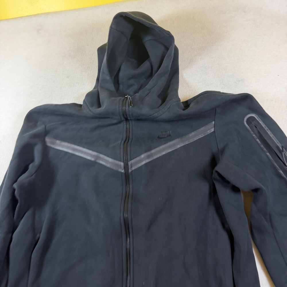 Nike Tech Fleece Full Zip Hoodie Black Chevron Bonded Pocket Mens Large 7633